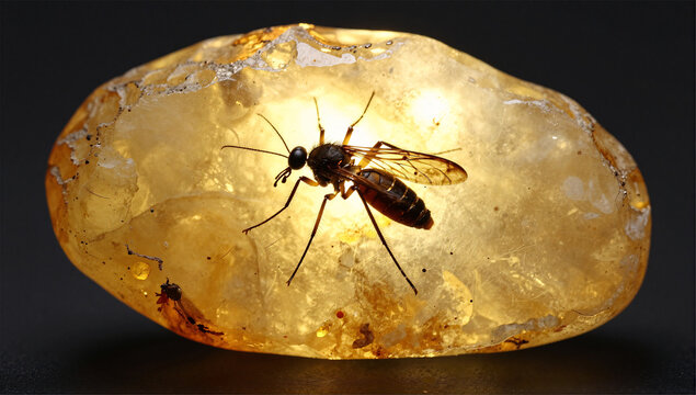 Dramatic Backlit View of Prehistoric Insect in Fossil Resin