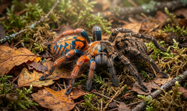  Gynandromorph tarantula walking across forest floor