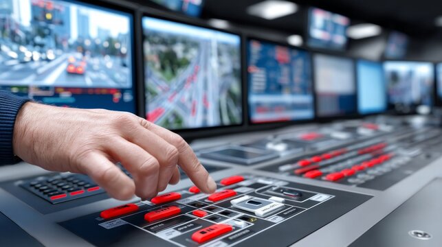 Advanced Traffic Management Center with Signal Control Consoles and Displays