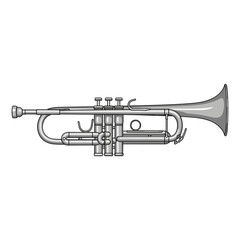 Professional trumpet instrument with three valves and bell in monochrome © MD RIYAUL ISLAM