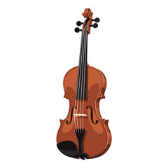 Fototapeta premium Classic brown violin with four strings and fine wood grain