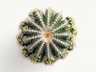 Obraz premium A vibrant green cluster of cacti featuring sharp white spines. Isolated on a stark white background with clean, professional studio lighting.