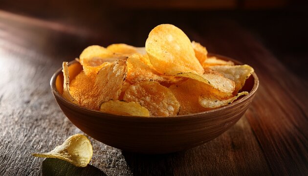 delicious salty potato chips in the bowl