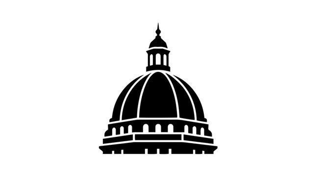 Vector silhouette of domed capitol building with cupola and windows, classical architectural landmark art