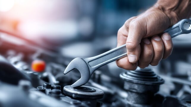 Hand Holding Wrench for Tightening Bolt in Automotive Mechanics Context