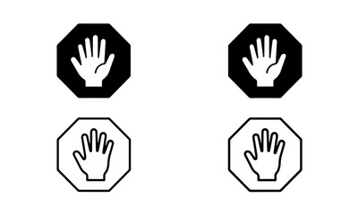 Obraz premium Minimalist Stop Hand Vector Icon Set in Outline and Solid Styles for Prohibited Access and Warning Interface Design