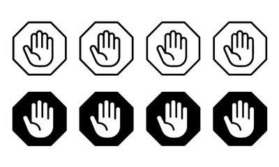 Fototapeta premium Minimalist Stop Hand Vector Icon Set in Outline and Solid Styles for Prohibited Access and Warning UI Design