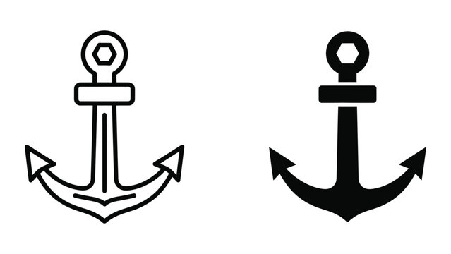 Minimalist anchor icon in black and white vector style
