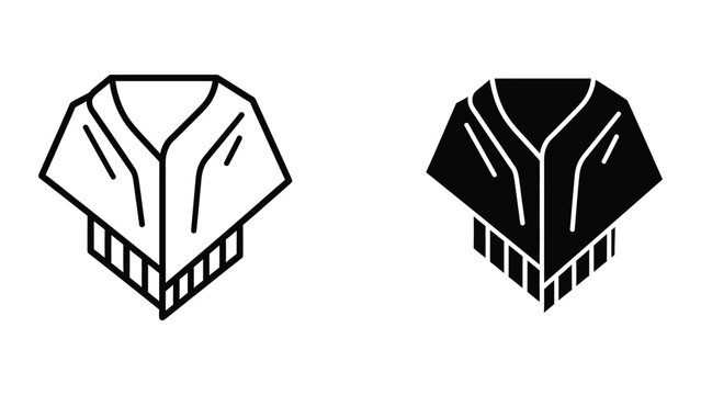 Isometric cloak with hood and fringe details in black and white