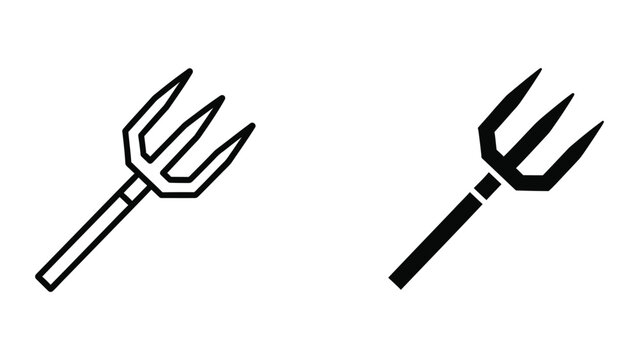 Black and white trident icon with simple line art style