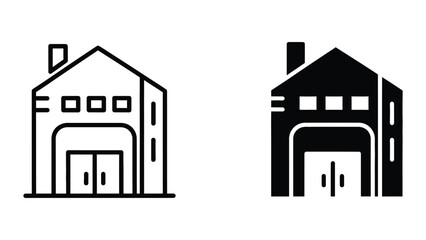 Black and white barn style house icon pair with open doors © MSTSALMA