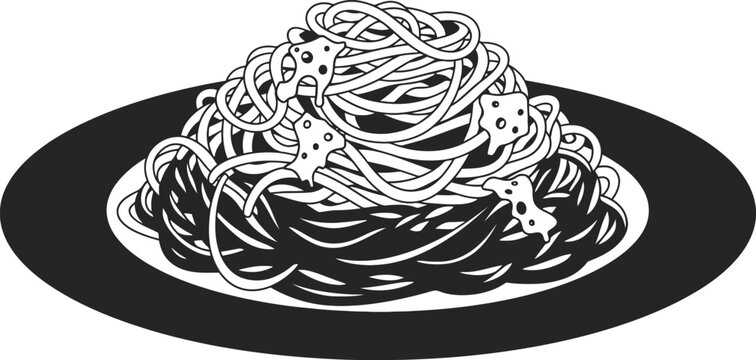 Plate of spaghetti with cheese and sauce, traditional Italian pasta dish isolated on transparent background.