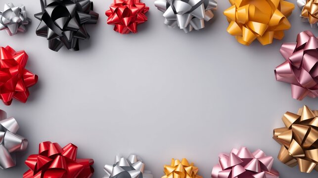 Gift Bows in Various Sizes Arranged in a Cluster on a Gray Background