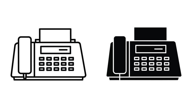 Black and white fax machine and telephone illustration