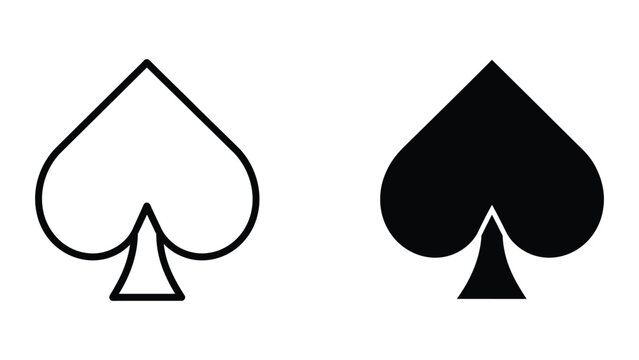 Black and white spade card symbol with outline style