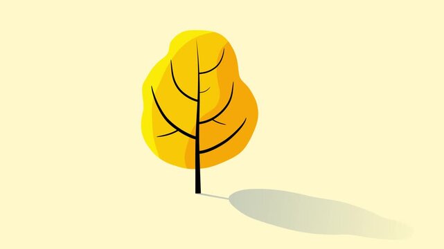 Cartoon animation of simple yellow tree growing isolated. Cute plant with branches animated with shadow business explainer presentation flat style video. Good as backdrop motion graphics element.