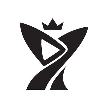 Modern Abstract Human X Logo with Play Button and Crown Symbol