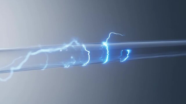 Blue energy discharge traveling through a transparent fiber optic tube