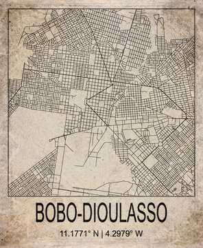 Bobo Dioulasso Burkina Faso Retro Minimalist City Map Poster
