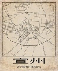 Fototapeta premium Xuanzhou China Retro Minimalist City Map Poster
