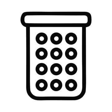 A simple black and white icon depicting a numeric keypad with circular buttons presented as a silhouette high quality professional detailed