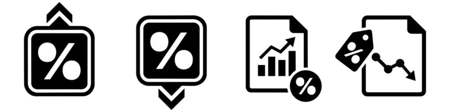 Percentage rate increase and decrease financial report solid icons set