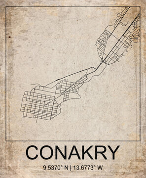 Conakry Guinea Retro Minimalist City Map Poster