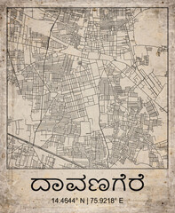 Fototapeta premium Davangere India Retro Minimalist City Map Poster