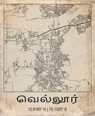 Fototapeta premium Vellore India Retro Minimalist City Map Poster