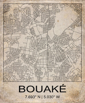 Bouake Ivory Coast Retro Minimalist City Map Poster