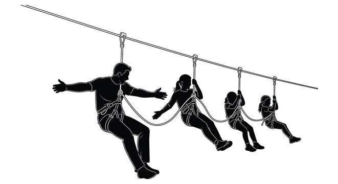 family riding zip line silhouette high quality professional detailed modern elegant stylish clean crisp vibrant colorful digital creative