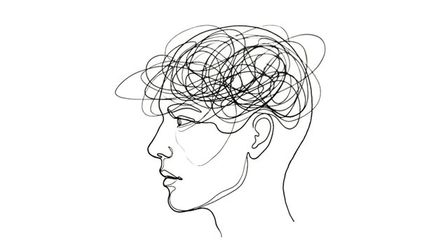 Continuous One Line Head Blur &ndash; Brain Fog & Lack of Focus Abstract Line Art Concept