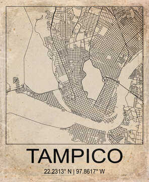 Tampico Mexico Retro Minimalist City Map Poster