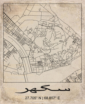 Sukkur Pakistan Retro Minimalist City Map Poster