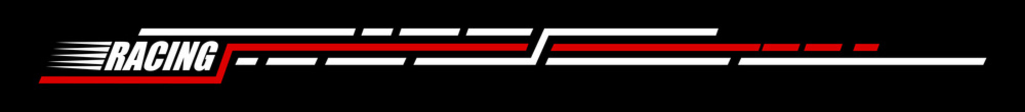 Race car, rally competition sticker or patch. Motocross and speed drive competition sticker, car race stripe vector tag. Drag racing championship patch or motorsport decal red and white label