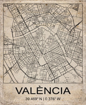 Valencia Spain Retro Minimalist City Map Poster