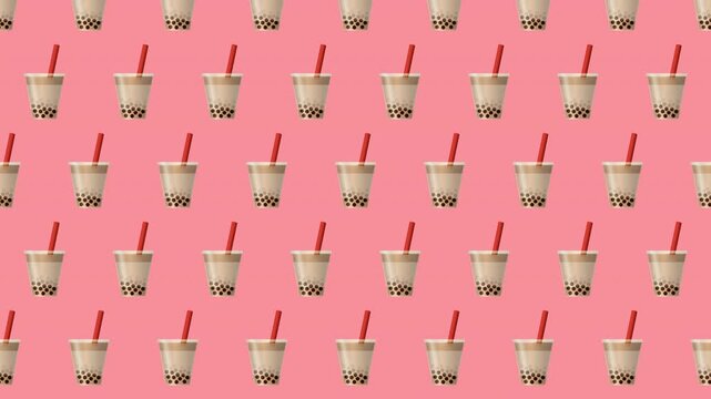 タピオカドリンクが並ぶかわいいパターンループアニメーション