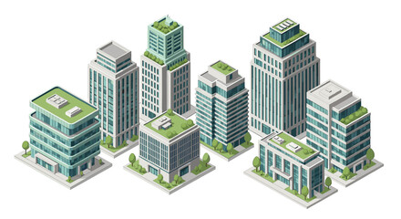 Fototapeta premium A clean, bright isometric illustration of a modern office building conveys a sense of progress and corporate success, ideal for business presentations