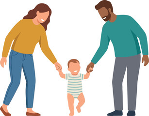 Fototapeta premium Happy family with baby walking together