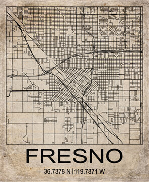 Fresno USA Retro Minimalist City Map Poster