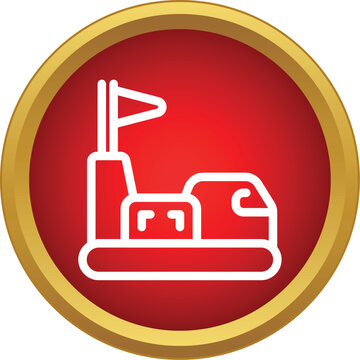 Bumper car vector symbol in a red circle with gold border