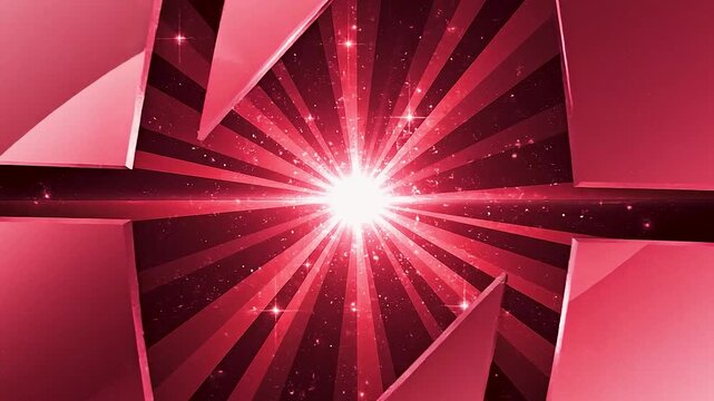 Abstract red crystal glass motion background with sparkling light rays animation.