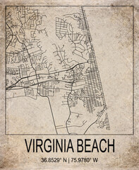 Fototapeta premium USA_Virginia_BeachVirginia Beach USA Retro Minimalist City Map Poster