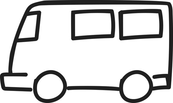 Single Icon of Passenger Travel Van Hand-Drawn Doodle Style