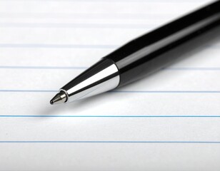 Naklejka premium Macro Shot of Executive Ballpoint Pen on Lined Paper, Business and Creative Writing Concept
