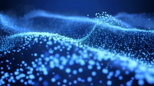 Blue Abstract Wave-Like Particles with High Glow and Detail