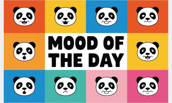 Panda mood board a colorful grid of adorable faces expressing daily emotions and playful vibes