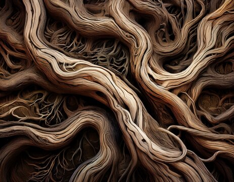 abstract close up of weathered gnarled tree roots with swirling patterns and rich textures