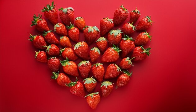 red berry strawberry heart shape on red background