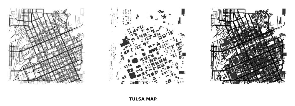 Figureground diagram of tulsa city urban fabric showing street network and building footprints